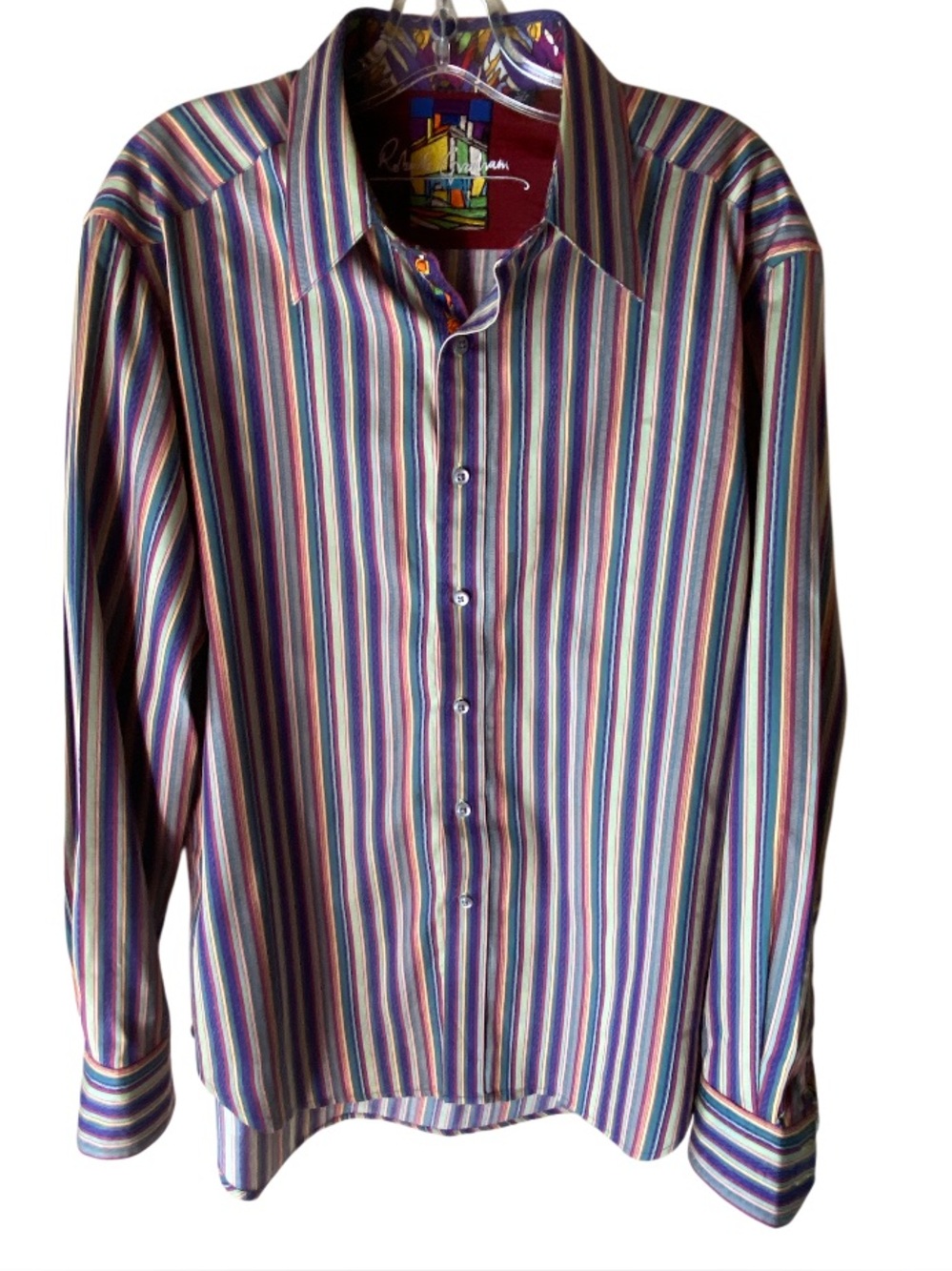 Robert Graham Men’s Large Multicolor Striped Button Up Shirt L Flip Cuff